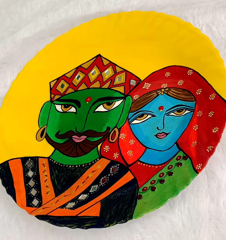 Hand Painted wallplate in Rajasthani Folk- Design 1